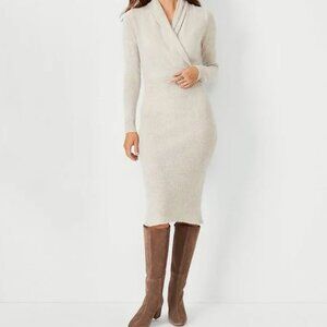 Ann Taylor Shawl Neck Sweater Dress Tan M